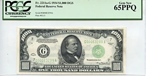 image for: FR. 2211a-G 1934 $1000 DGS Federal Reserve Note PCGS Gem New 65 PPQ