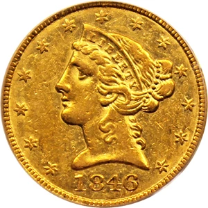image for: 1846 $5 PCGS AU50