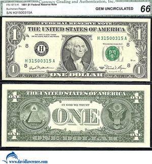 image for: Fr.1911-H 1981 $1 CGA Gem CU 66