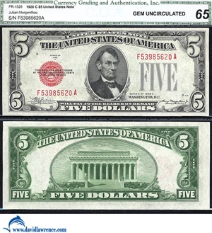 image for: Fr.1528 1928-C $ 5 CGA Gem CU 65