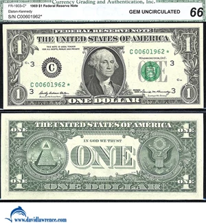 image for: Fr.1903-C* 1969 $1 CGA Gem CU 66 *Star*