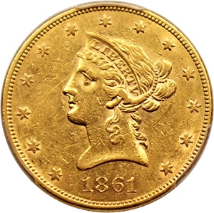 image for: 1861 $10 PCGS AU53