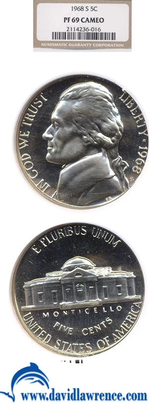 image for: 1968-S 5c NGC Proof 69 Cameo