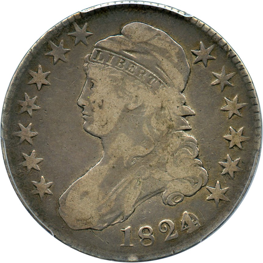 image for: 1824 50c PCGS/CAC F12 (Overdate)