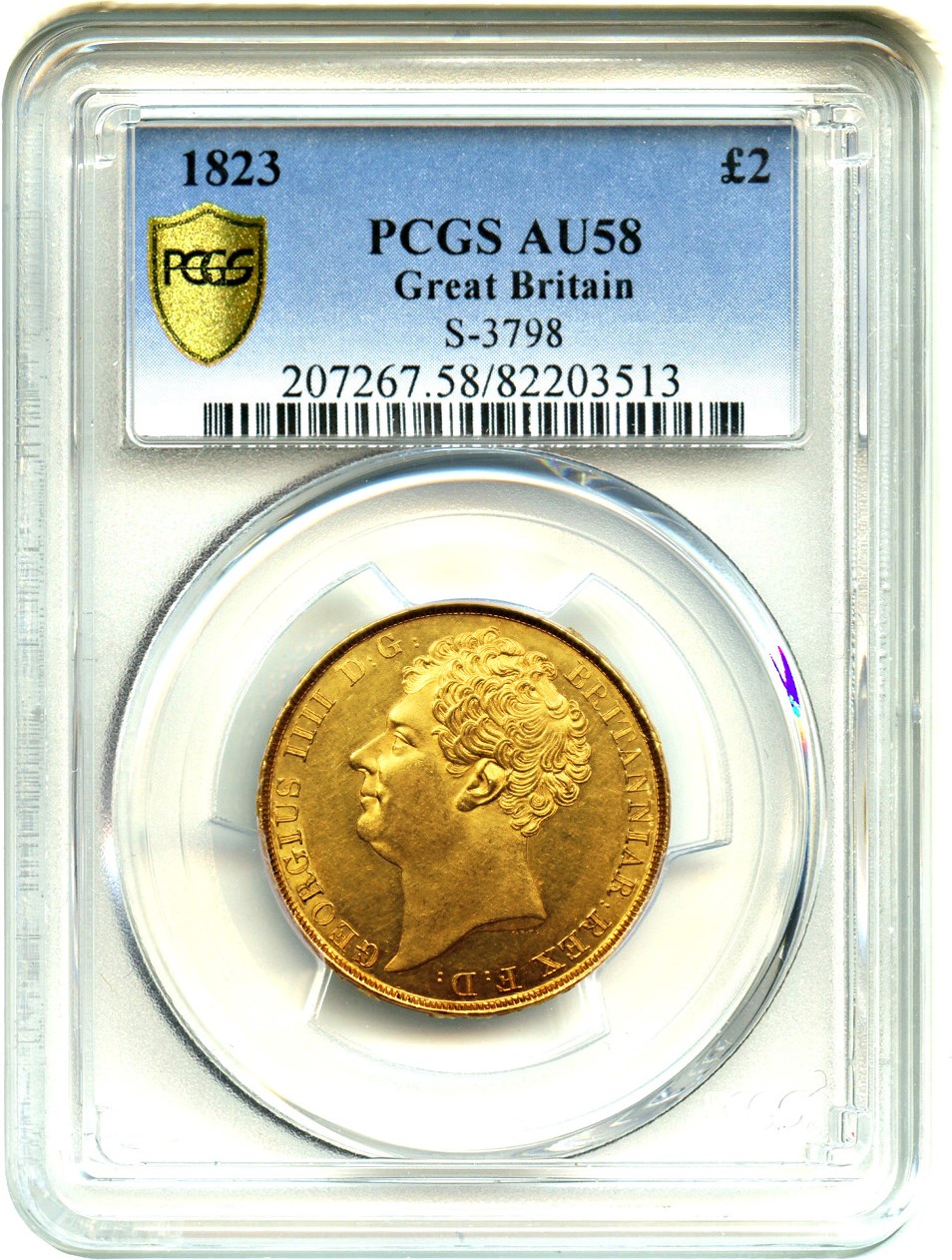 image for: Great Britain: 1823 2 Pd PCGS AU58 (KM# 690)