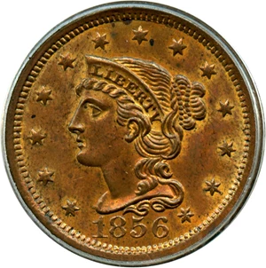 image for: 1856 1c PCGS MS63 RB (Upright 5)