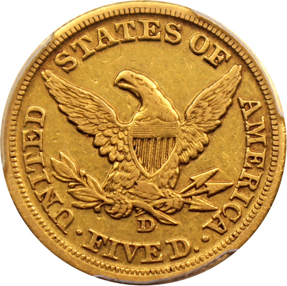 image for: 1860-D $5 PCGS XF40 (Medium D)