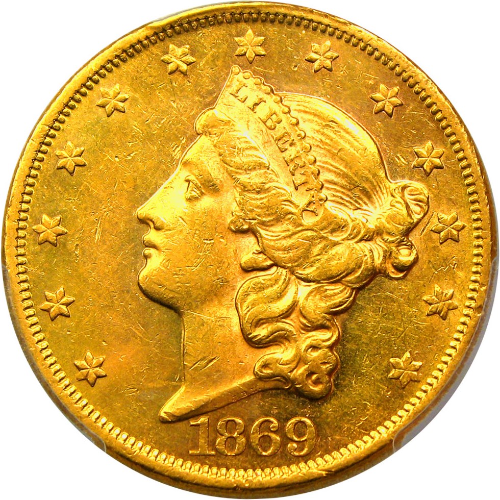 image for: 1869 $20 PCGS AU58