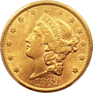 image for: 1869-S $20 PCGS/CAC AU58