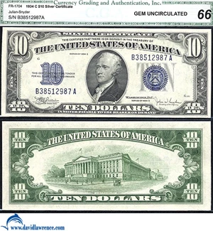 image for: Fr.1704 1934-C $10 CGA Gem CU 66