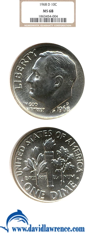 image for: 1968-D 10c NGC MS68