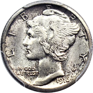 image for: 1916-S Mercury 10c PCGS MS65