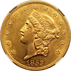image for: 1853 $20 NGC AU55