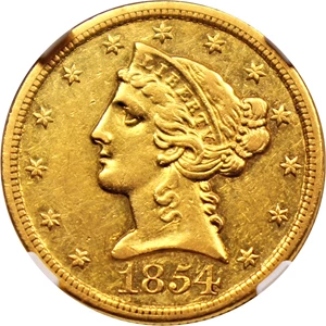 image for: 1854-O $5 NGC AU55