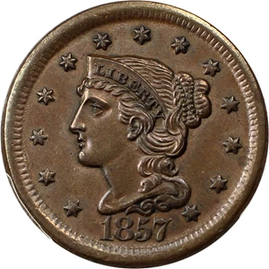 image for: 1857 1c PCGS MS63 BN (Large Date)