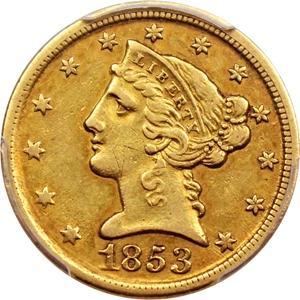 image for: 1853-D $5 PCGS XF40
