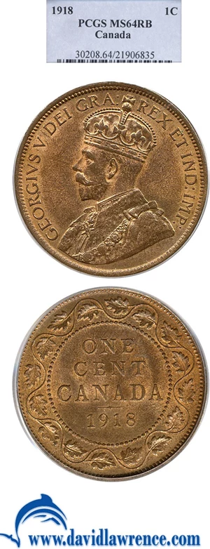 image for: Canada: 1918 1c PCGS MS64 RB