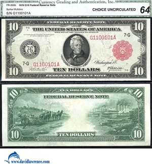 image for: Fr.898b 1914 $10 Red Seal CGA Choice CU 64