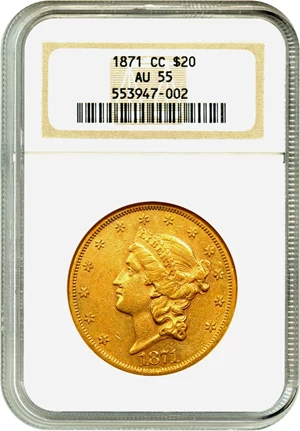 image for: 1871-CC $20 NGC AU55