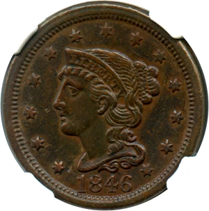 image for: 1846 1c NGC AU Details (Rev Corrosion, Tall Date)