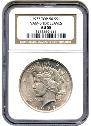 image for: Top 50 VAM: 1922 $1 NGC AU58 (VAM-5, Tripled Leaves)