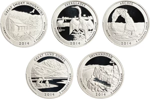 image for: Set of 2014-S National Parks 25c PCGS Proof 70 DCAM (Silver, 5 Coins)