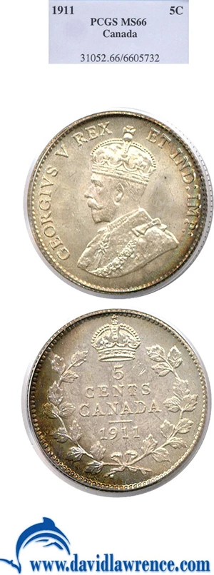 image for: Canada: 1911 5c PCGS MS66 * Color *