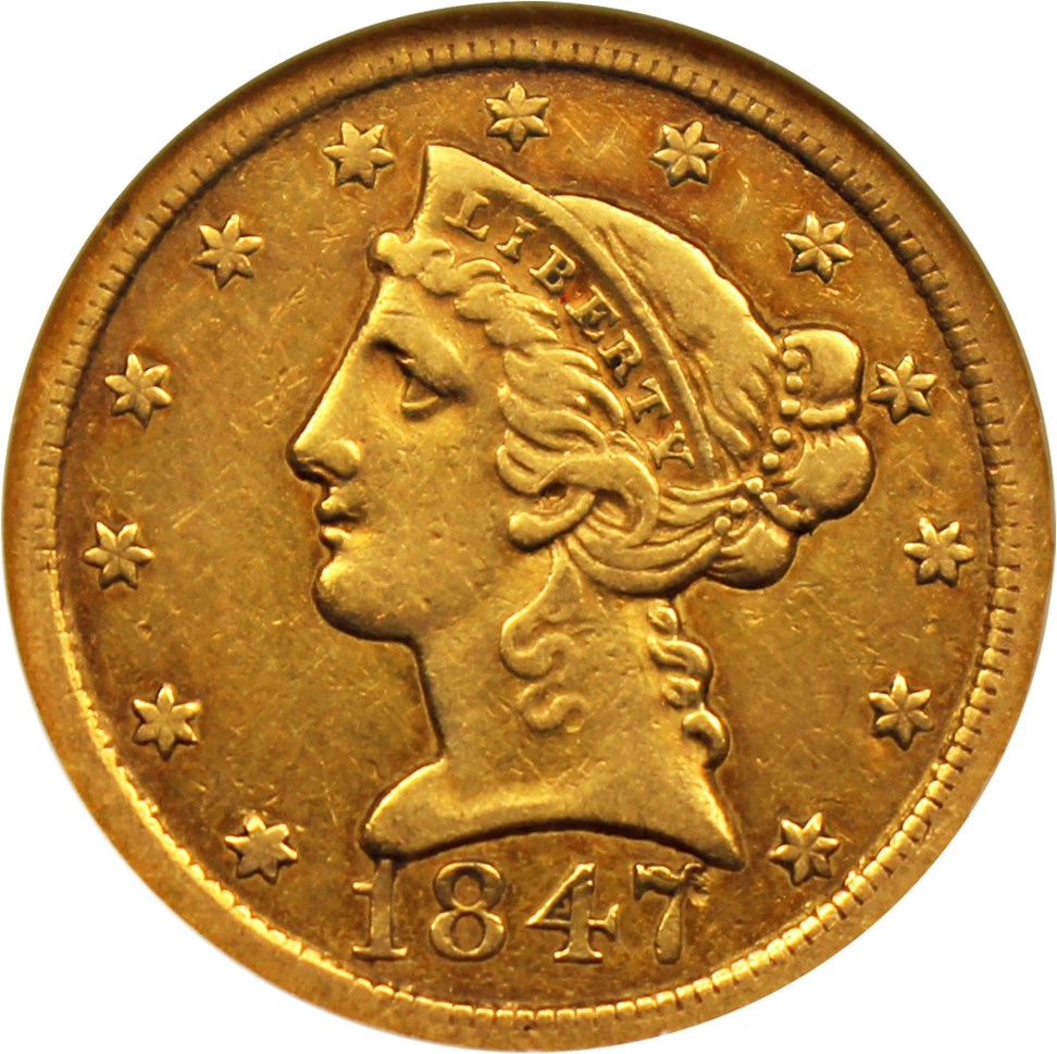 image for: 1847-O $5 NGC/CAC VF35
