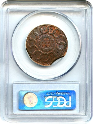 image for: Mint Error: 1787 Fugio PCGS MS63 RB (STATES UNITED, Ragged & Curved Dbl Clips)