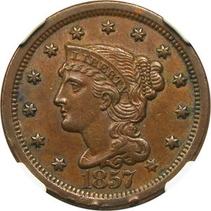image for: 1857 1c NGC MS62 BN (N-1, Large Date)