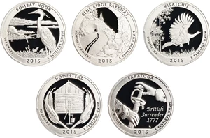 image for: Set of 2015-S National Parks 25c PCGS Proof 70 DCAM (Silver, 5 Coins)