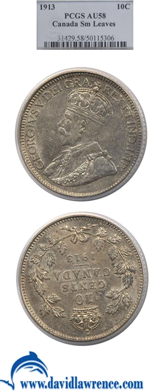 image for: Canada: 1913 10c Small Leaves PCGS AU58