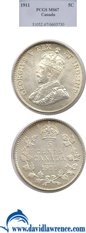 image for: Canada: 1911 5c PCGS MS67