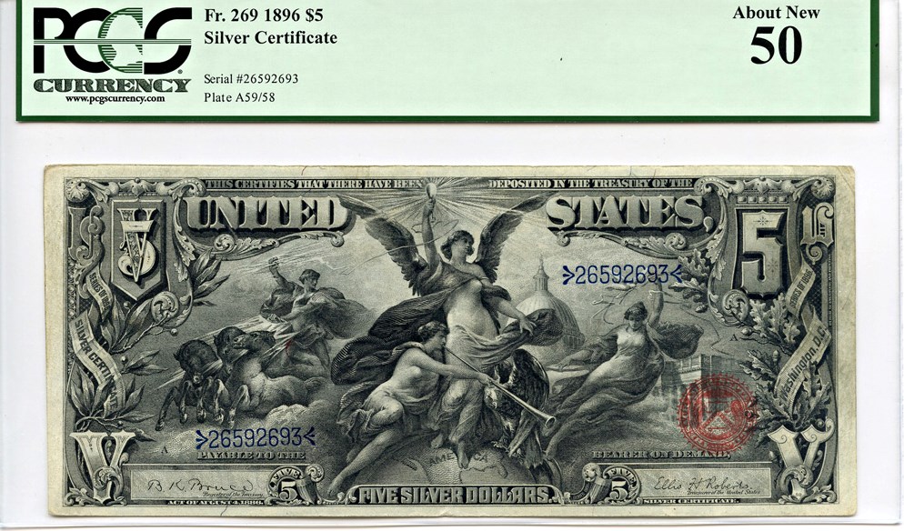 image for: FR. 269 1896 Educational $5 Silver Cer PCGS About New 50