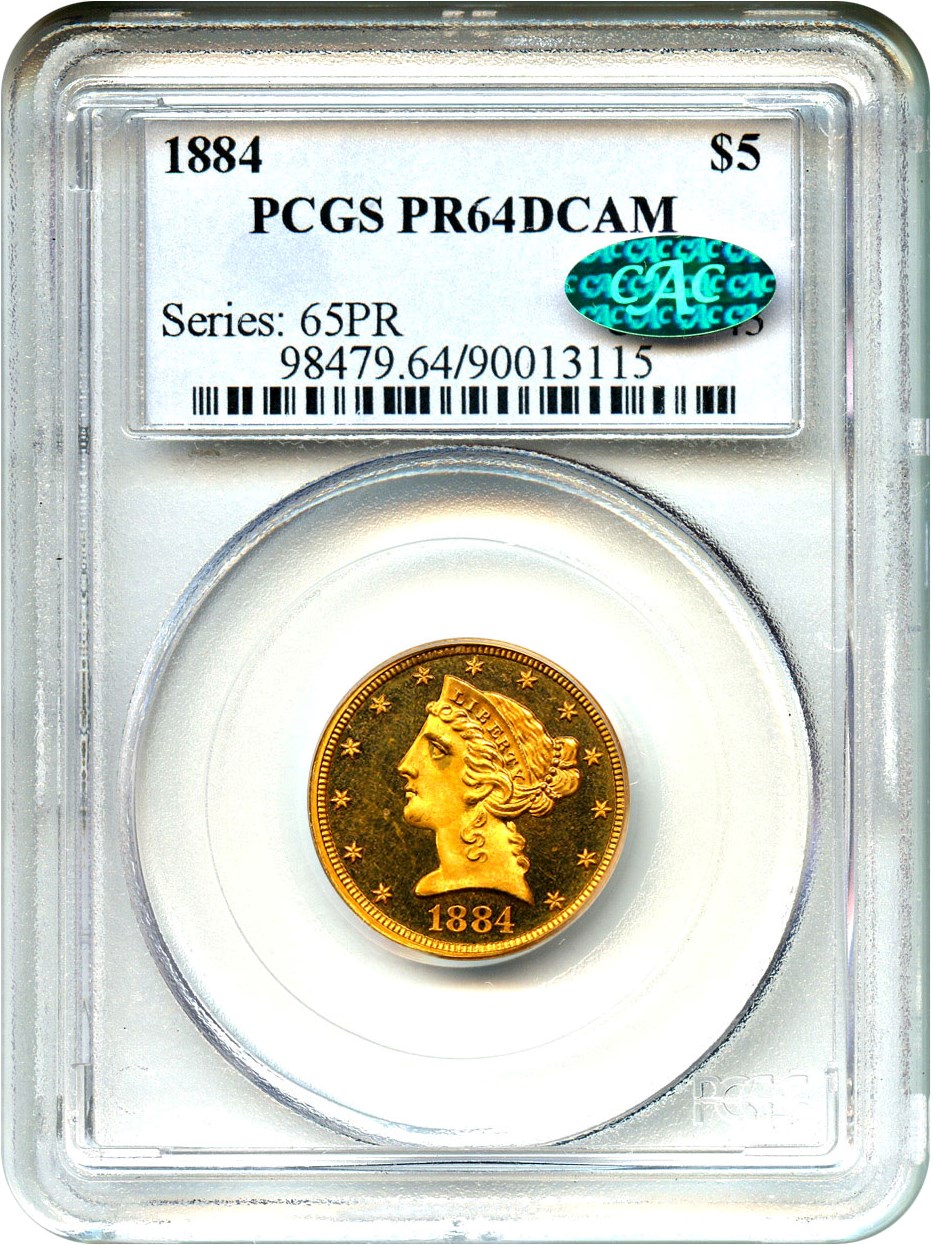 image for: 1884 $5 PCGS/CAC Proof 64 DCAM