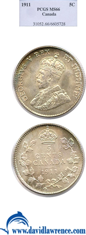 image for: Canada: 1911 5c PGCS MS66 * Color *