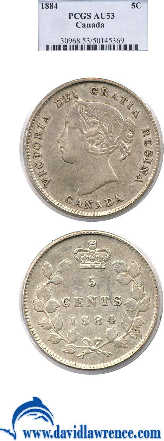 image for: Canada: 1884 5c PCGS AU53