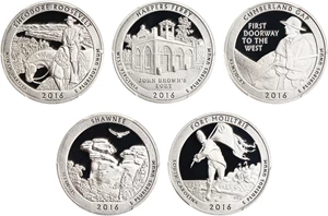 image for: Set of 2016-S National Parks 25c PCGS Proof 70 DCAM (Silver, 5 Coins)