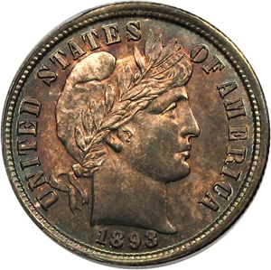 image for: 1893 10c PCGS MS63