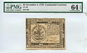 image for: FR. CC50 1776 2-Nov $5 Continental Currency PMG Choice Unc 64 EPQ