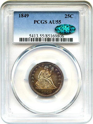 image for: 1849 25c PCGS/CAC AU55