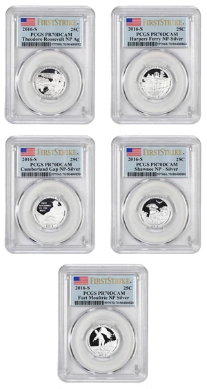 image for: Set of 2016-S National Parks 25c PCGS Proof 70 DCAM (Silver, 5 Coins)