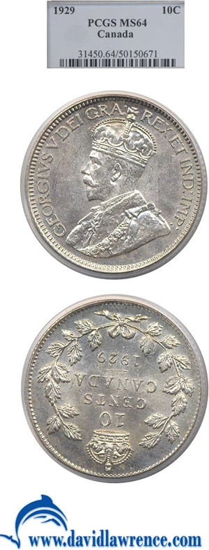 image for: Canada: 1929 10c PCGS MS64