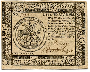image for: FR. CC50 1776 2-Nov $5 Continental Currency PMG Choice Unc 64 EPQ