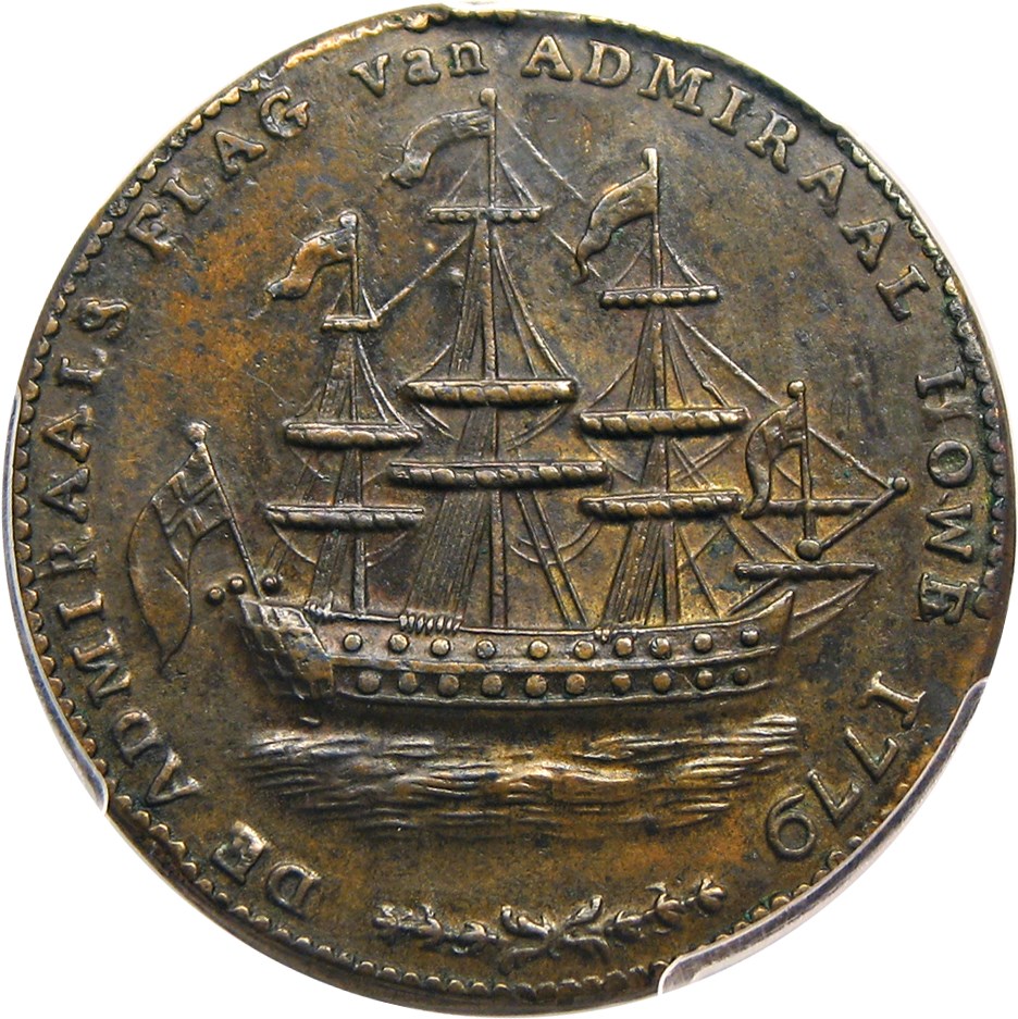 image for: Rhode Island Ship Token PCGS/CAC AU58 BN (Wreath Below)