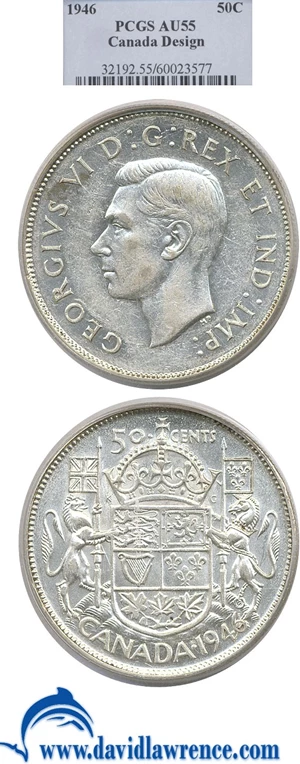 image for: Canada: 1946 'Hoof in 6' 50c PCGS AU55