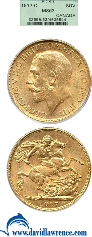 image for: Canada: 1917-C Sov PCGS MS63