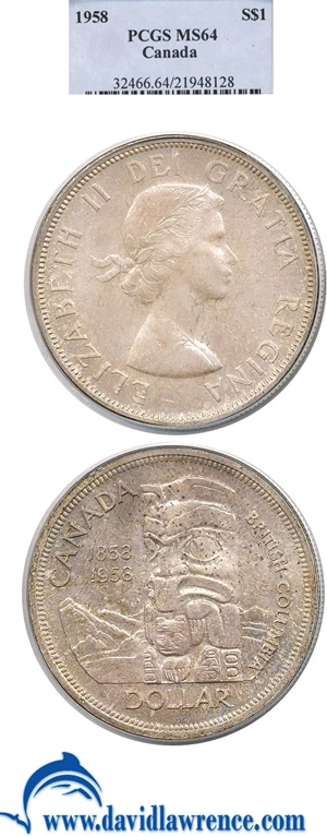 image for: Canada: 1958 $1 PCGS MS64