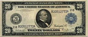 image for: FR. 969 1914 Blue Seal $20 PMG Very Fine 25