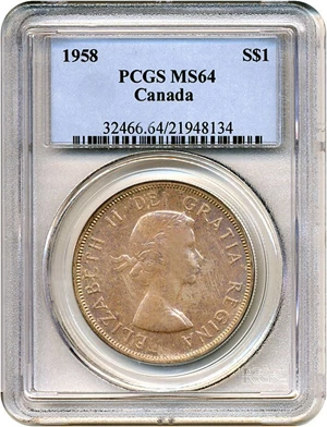 image for: Canada: 1958 $1 PCGS MS64